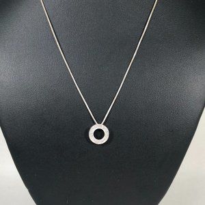 10K White Gold Circle w Diamonds on Sterling Chain